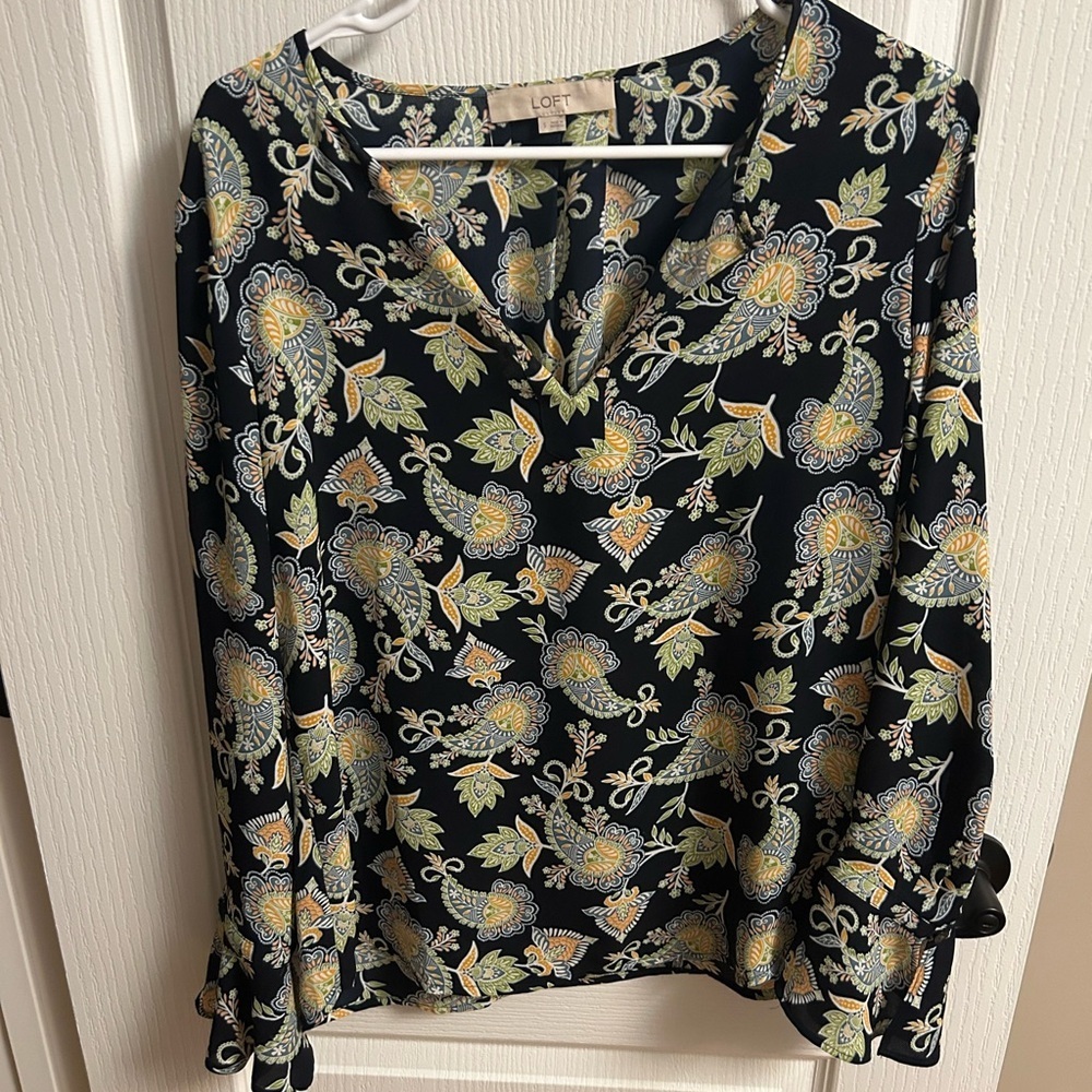 LOFT Women's Black Floral Blouse